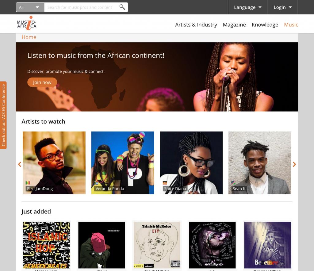 Music In Africa Music page (top)