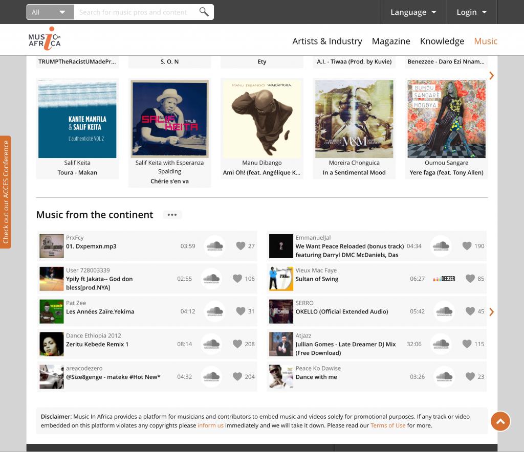 Music In Africa Music page (bottom)